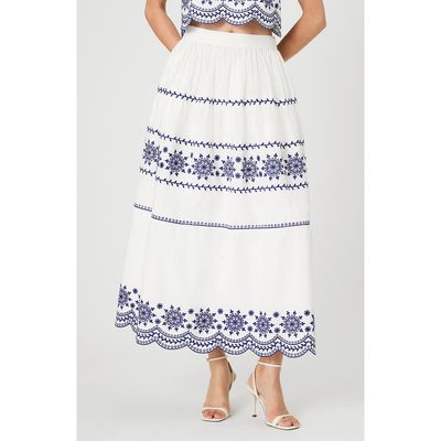 French Connection French Connection Alissa Embroidered Cotton Midi Skirt