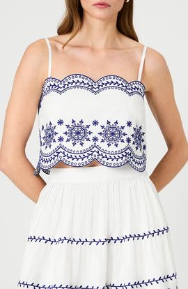 French Connection French Connection Alissa Embroidered Crop Cotton Top