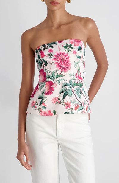 French Connection French Connection Christa Print Strapless Peplum Satin Top