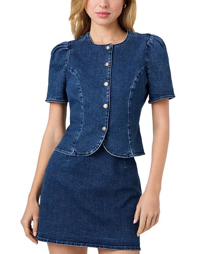 French Connection French Connection Delancey Denim Puff Sleeve Button Front Top