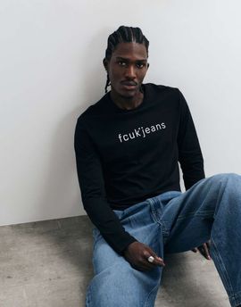 French Connection French Connection FCUK jeans text logo long sleeve t-shirt in black