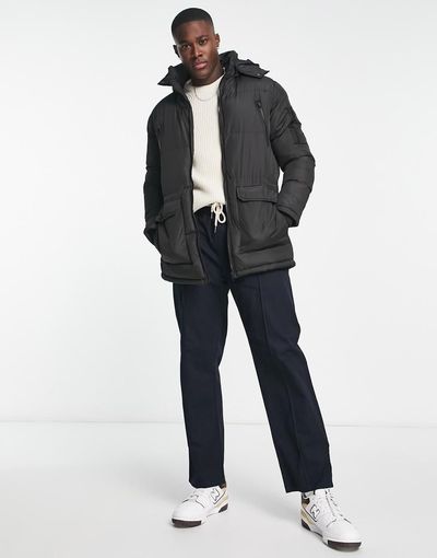 French Connection French Connection padded parka jacket with detachable hood in black