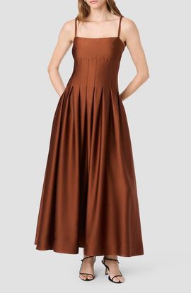 French Connection French Connection Pleated Sleeveless Satin Maxi Dress