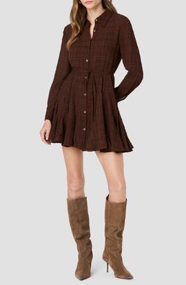 French Connection French Connection Textured Plaid Long Sleeve Chiffon Shirtdress