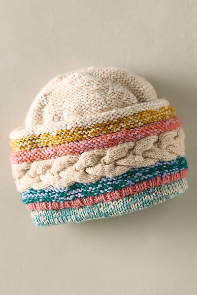 French Knot Cable Fold Up Beanie