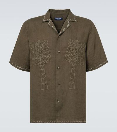 Frescobol Carioca Frescobol Carioca Flavio embroidered linen bowling shirt