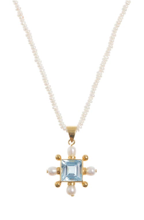 Freya Rose Freya Rose Seed Pearl Necklace with Blue Topaz Cross Pendant