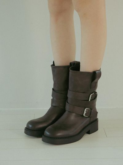 fri fla Belted Mid-Calf Artificial Leather Boots (ljh1028)