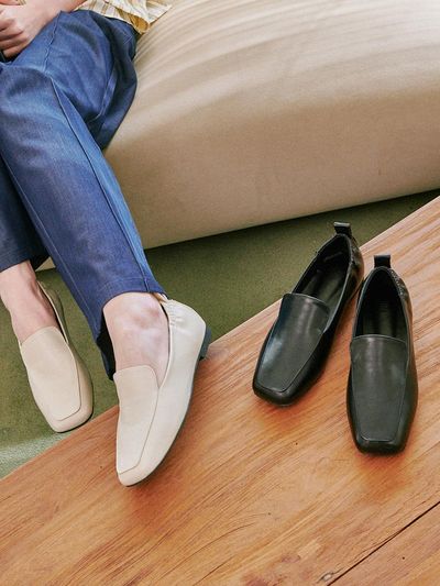 fri fla Plain Shirring Faux Leather Loafer (ljh7099)