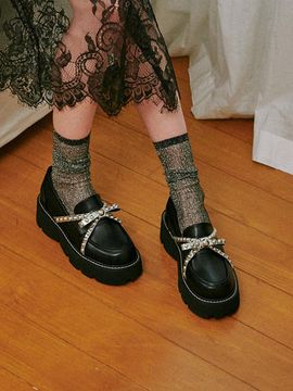 fri fla Studded Ribbon Platform Loafer [Black] (ljh7092)