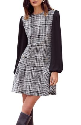 Friends Like These Friends Like These Check Long Sleeve Bouclé Minidress