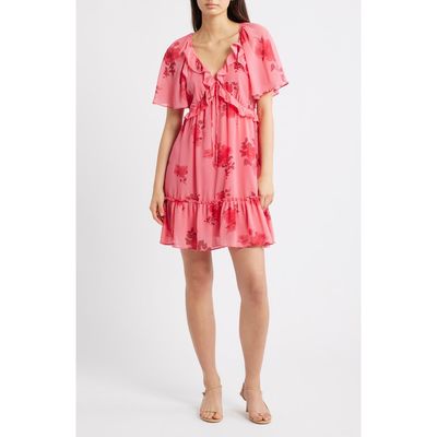 Friends Like These Friends Like These Floral Print Ruffle Chiffon Minidress