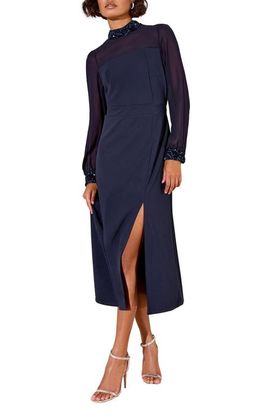 Friends Like These Friends Like These Long Sleeve Mixed Media Cocktail Dress