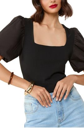 Friends Like These Friends Like These Mixed Media Puff Sleeve Top