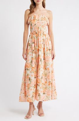 Friends Like These Friends Like These Shirred Floral Print Maxi Dress