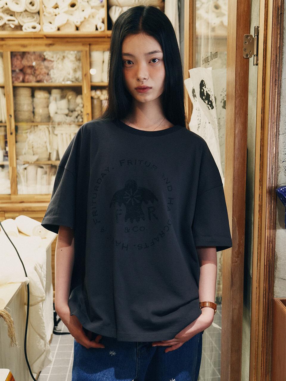 FRITUR Bird Stamp T-shirt [Charcoal] (F252TS05)