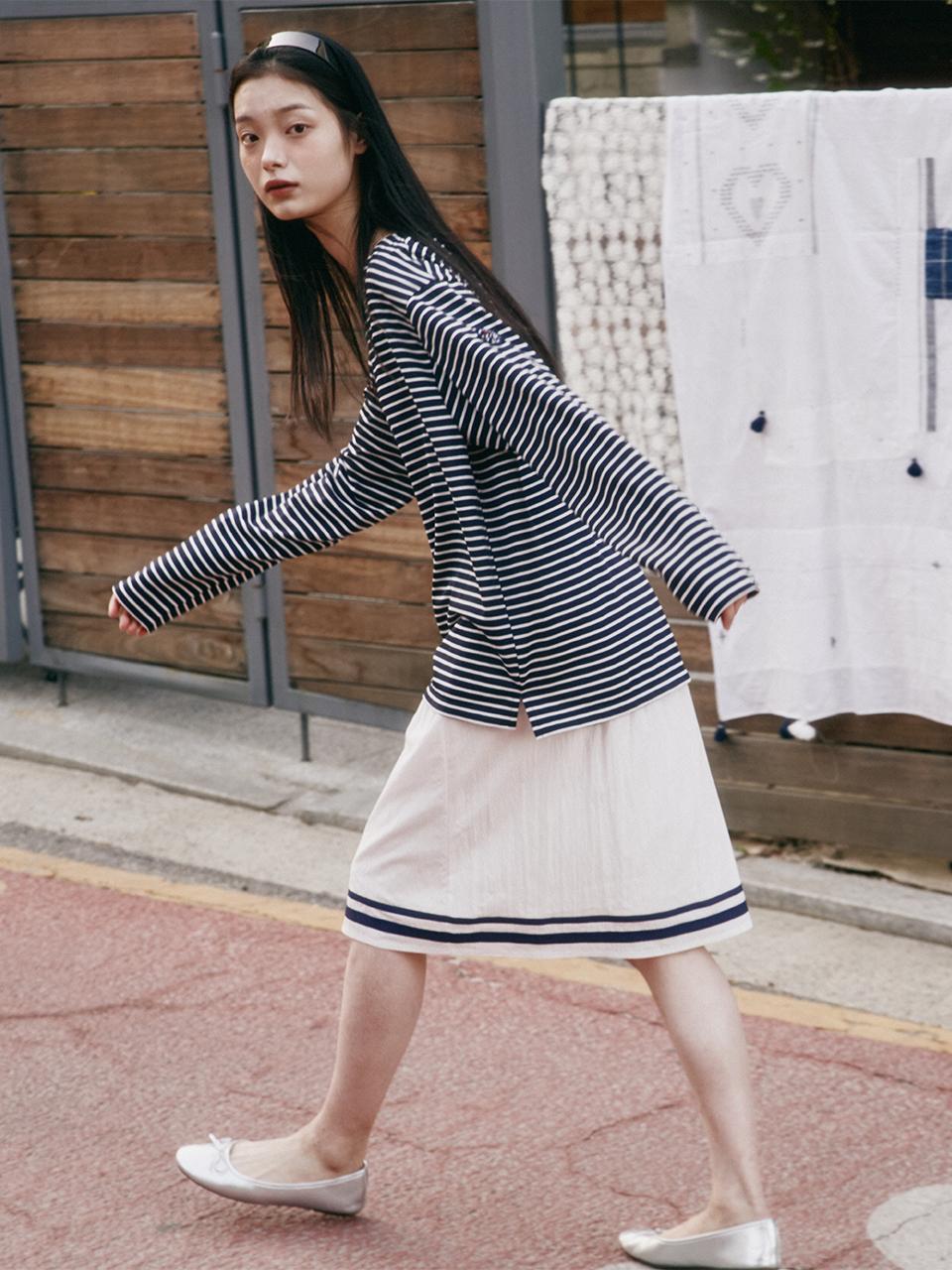 FRITUR Marine Stripe Mid Skirt (F252SK05) [White]