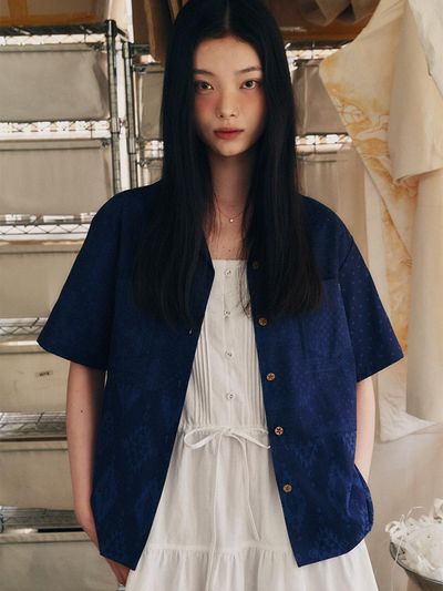 FRITUR Pattern Patchwork Shirt (F252ST06) [Navy]