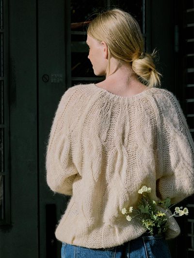 FRITUR Soft Cable Knit Mohair Wool Sweater [Brown/Ivory] (F243KN01)
