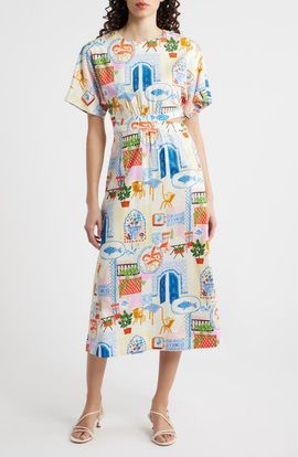 FRNCH FRNCH Perle Print Cutout Midi Dress