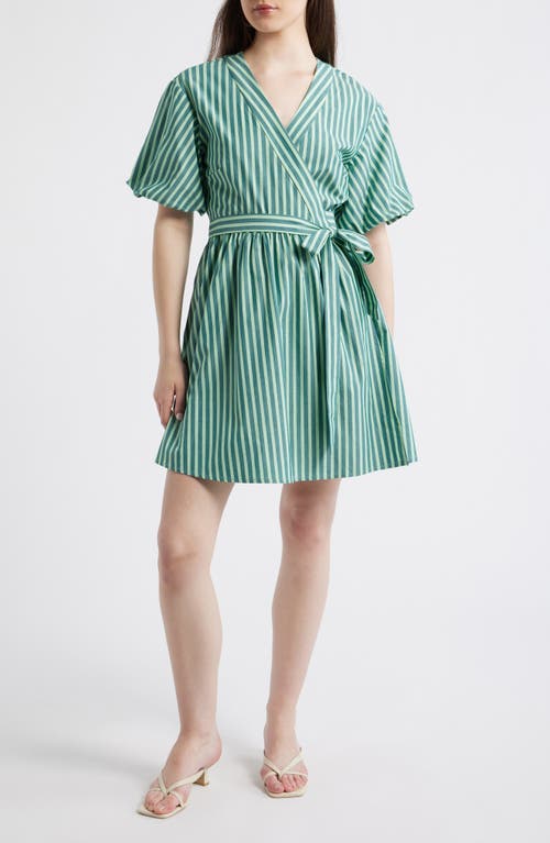 FRNCH FRNCH Sossio Stripe Puff Sleeve Wrap Dress