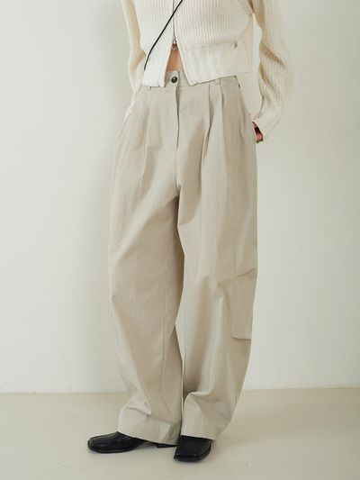 fromwhere Baloon Fit Two Tucked Pants [Beige]