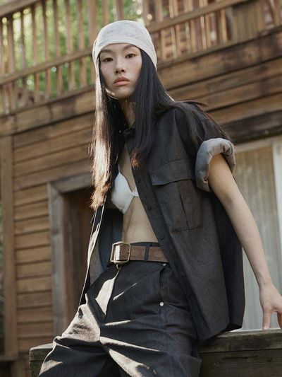 fromwhere COTTON CUFFS SHIRTS [BLACK]