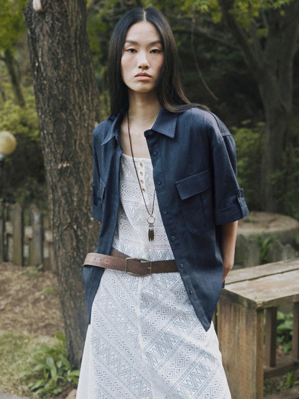 fromwhere COTTON CUFFS SHIRTS [D/BLUE]