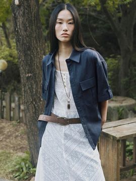 fromwhere COTTON CUFFS SHIRTS [D/BLUE]