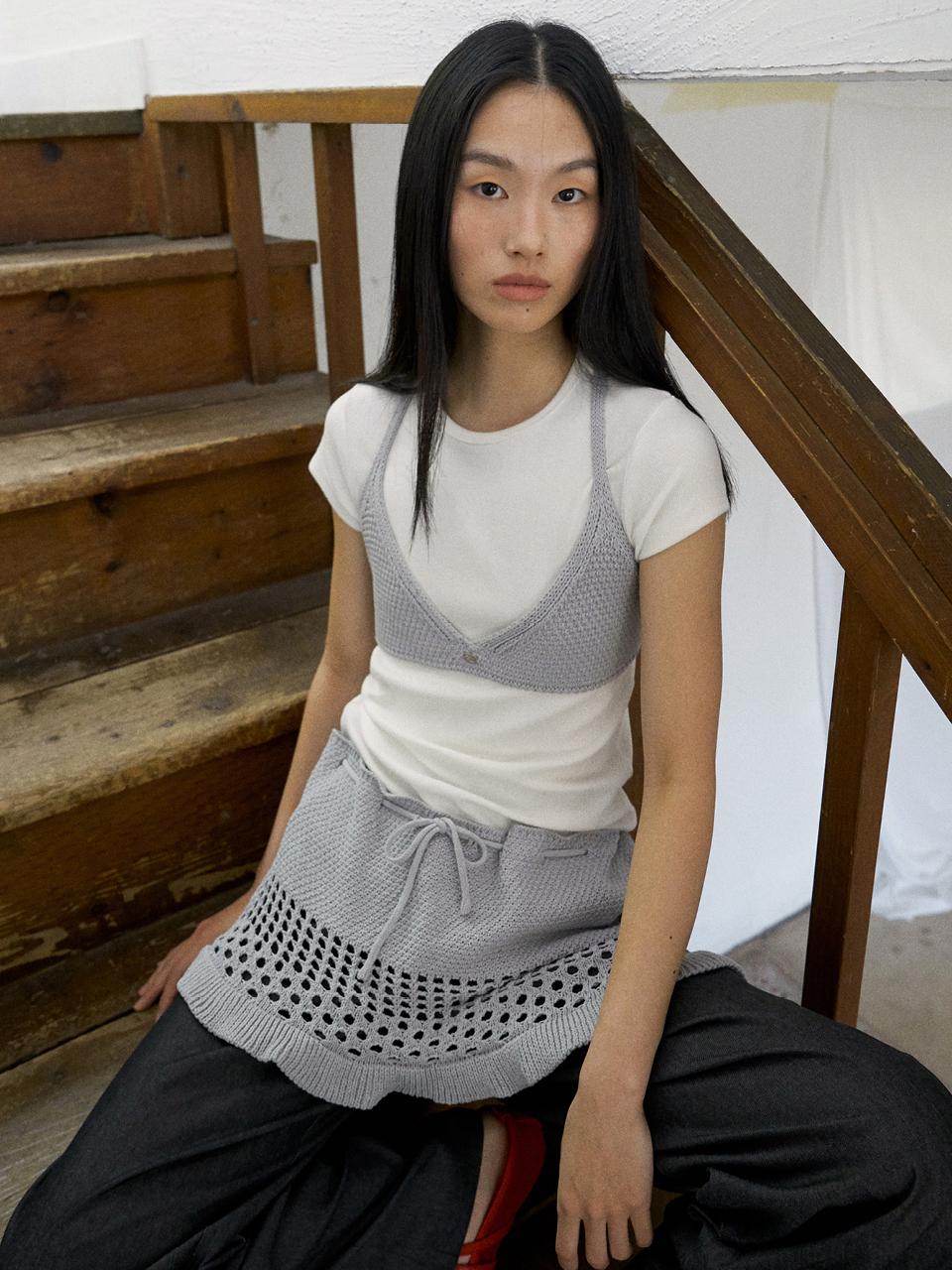 fromwhere CROCHET RUFFLED SKIRT [ASH BLUE]