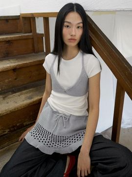 fromwhere CROCHET RUFFLED SKIRT [ASH BLUE]
