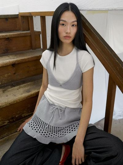 fromwhere CROCHET RUFFLED SKIRT [ASH BLUE]