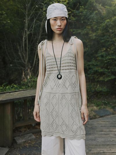 fromwhere CROCHET SLEEVELESS SWEATER DRESS [KHAKI]
