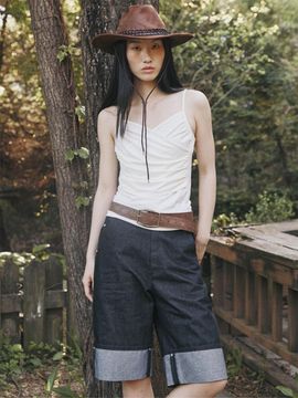fromwhere CUFFS COTTON MIDI PANTS [D/BLUE]