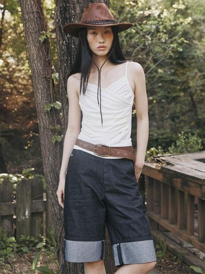 fromwhere CUFFS COTTON MIDI PANTS [D/BLUE]