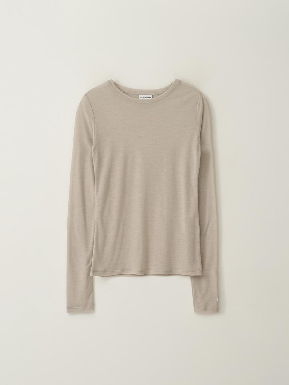 fromwhere Daily Long-Sleeve Round T-Shirts [Beige]