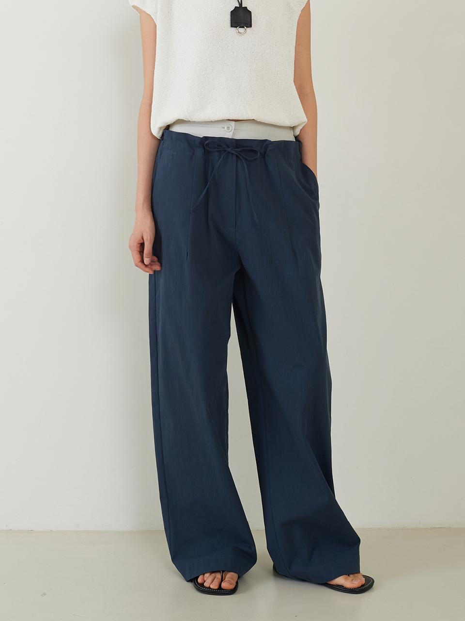 fromwhere Double Belt Over Fit Pants [Navy]