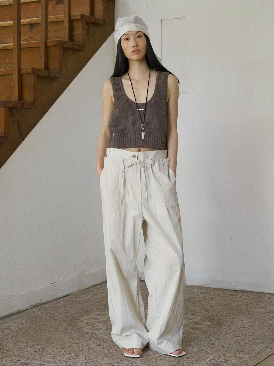 fromwhere DOUBLE BELT OVERSIZED PANT [CREAM]