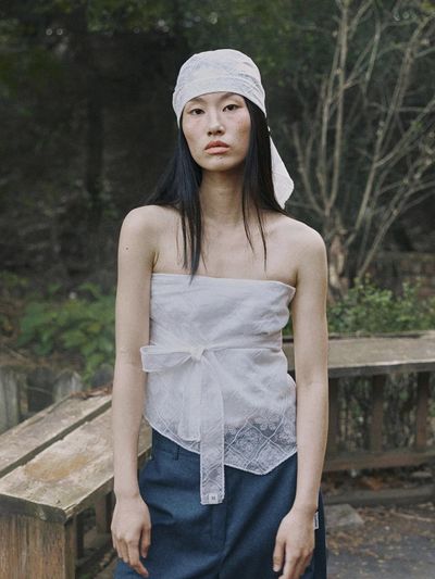 fromwhere EMBROIDERY SCARF TOP [IVORY]