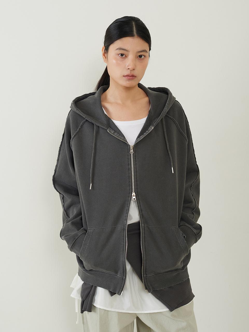 fromwhere Garment Washed Zip-Up Hoodie [Charcoal]