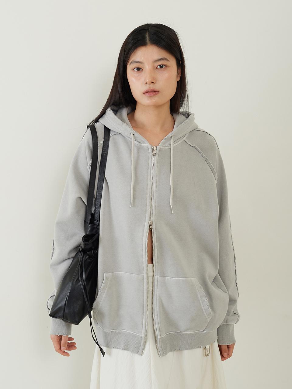 fromwhere Garment Washed Zip-Up Hoodie [Gray]