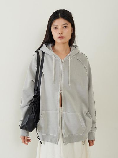 fromwhere Garment Washed Zip-Up Hoodie [Gray]