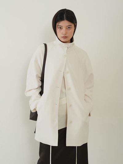fromwhere High Neck Raglan Boucle Half Coat