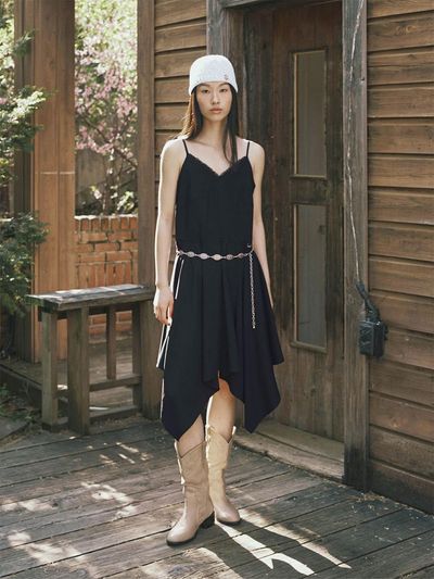 fromwhere LACE FLARE DRESS [BLACK]
