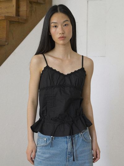 fromwhere LACE PINTUCK SLEEVELESS BLOUSE [BLACK]