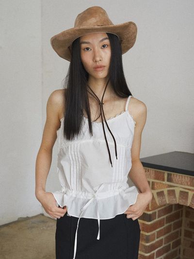 fromwhere LACE PINTUCK SLEEVELESS BLOUSE [WHITE]