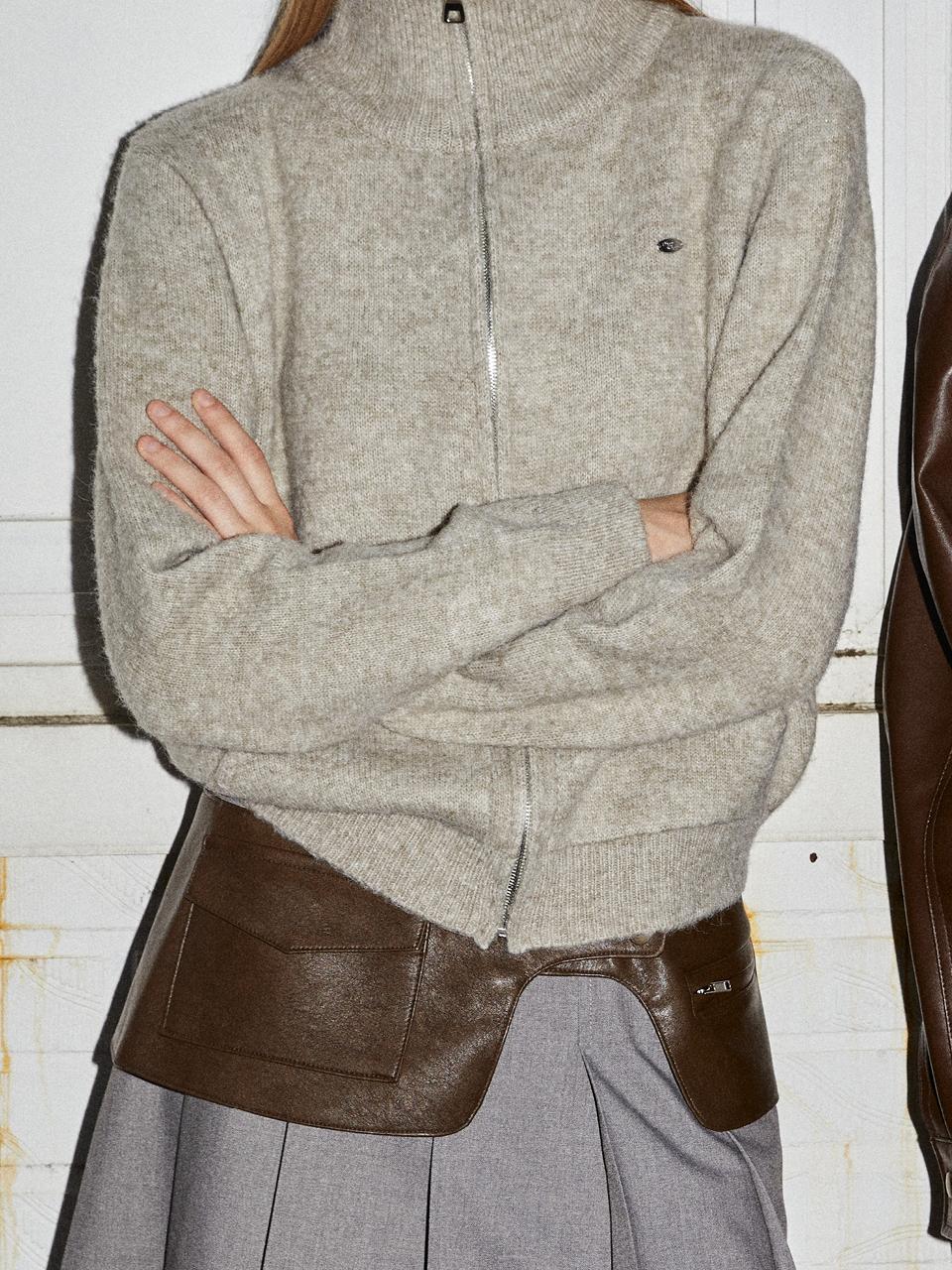fromwhere Layered Leather Belt Skirt Brown