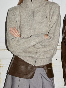 fromwhere Layered Leather Belt Skirt Brown