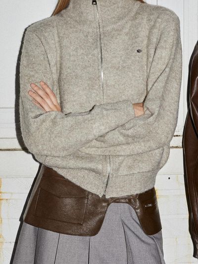 fromwhere Layered Leather Belt Skirt Brown