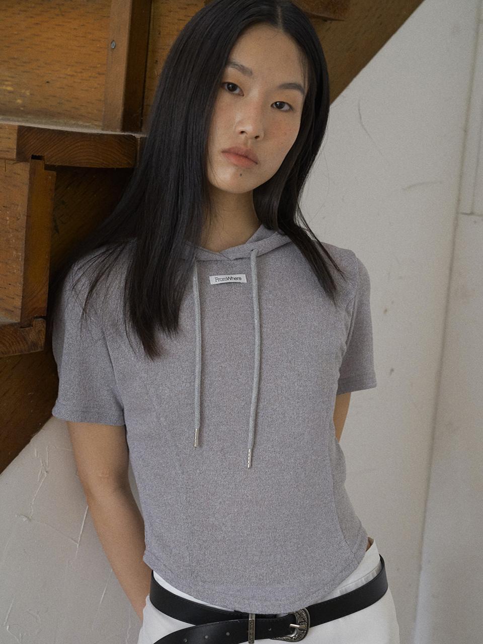fromwhere LINE HOODY HALF T-SHIRT [GRAY]